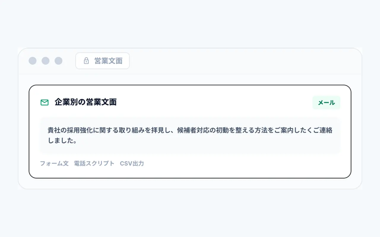 企業別の文面までの画面
