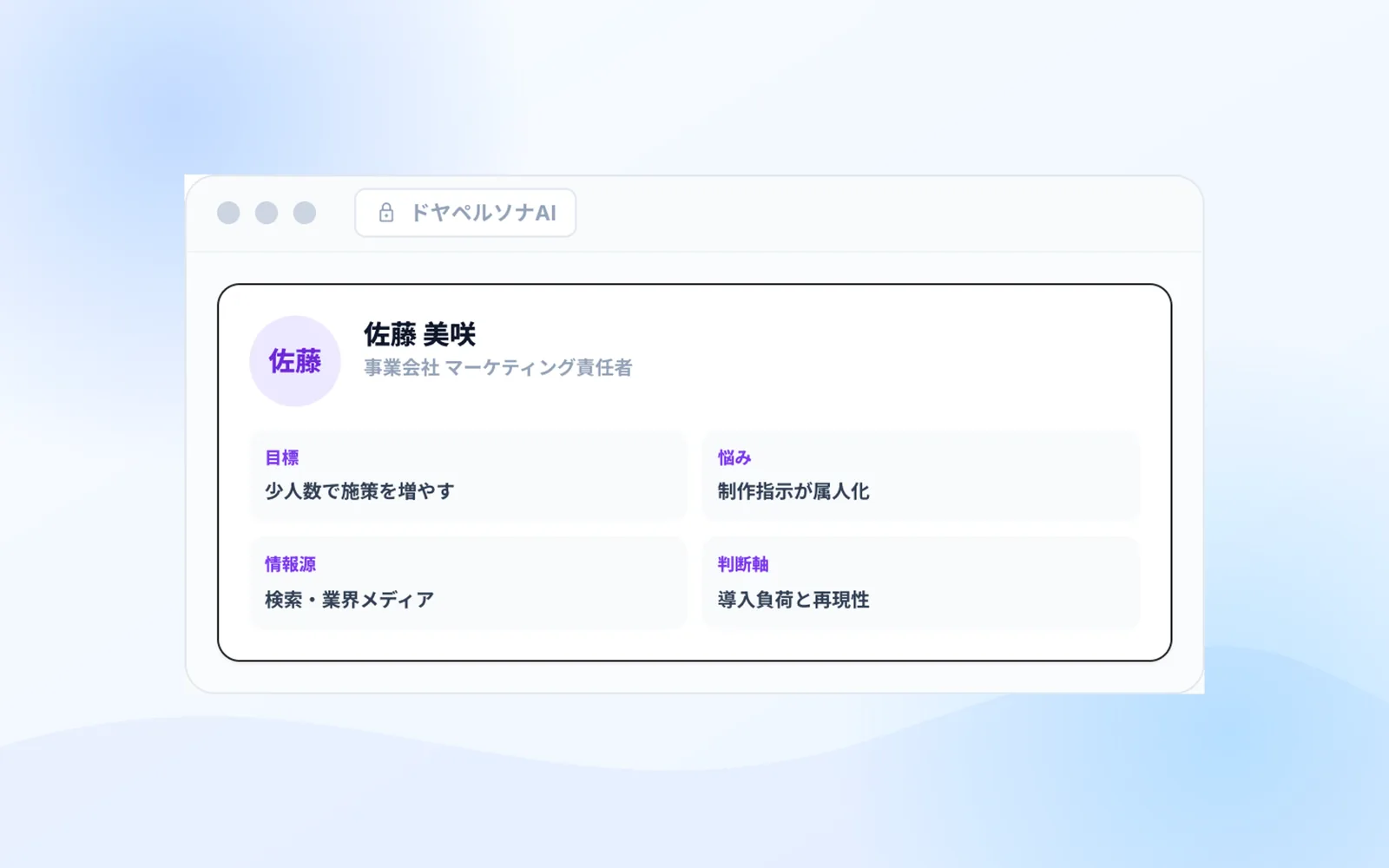 ドヤペルソナAIがペルソナシートを生成する画面