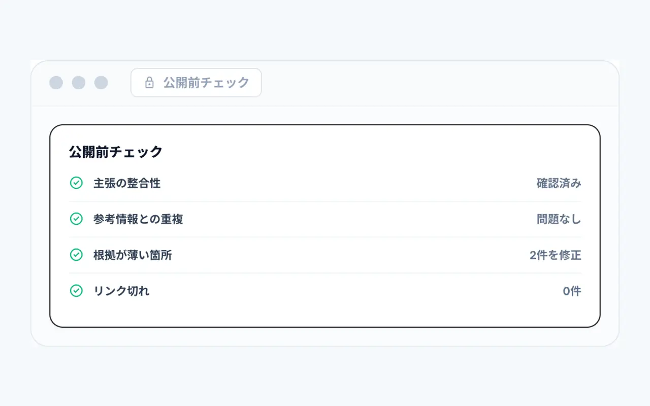 公開前に自動監査の画面